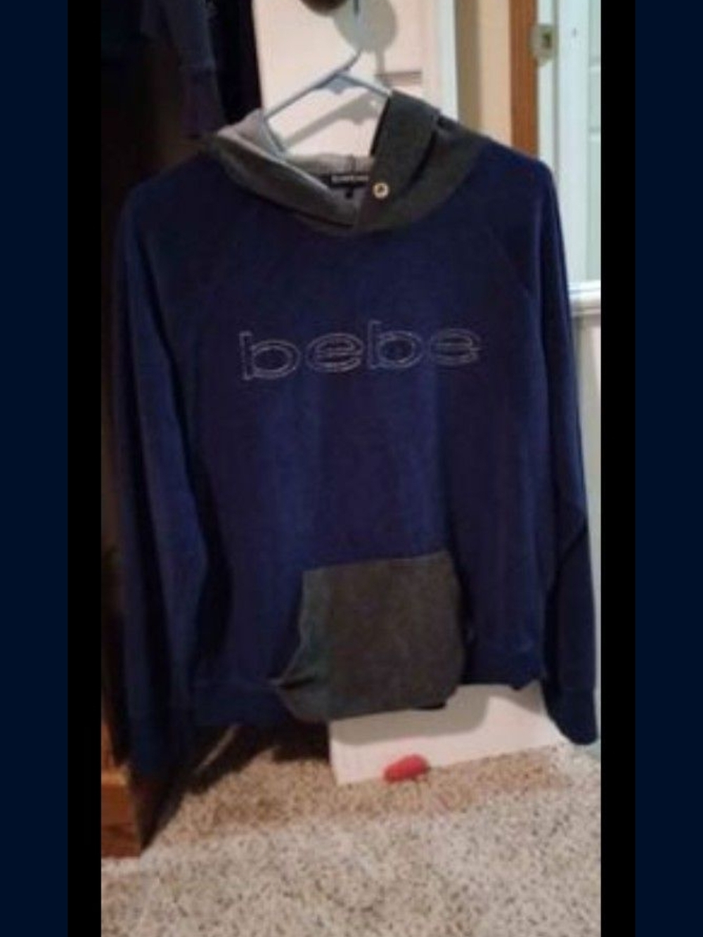 bebe Navy Pullover Hoodie with Gray Hood & Pocket